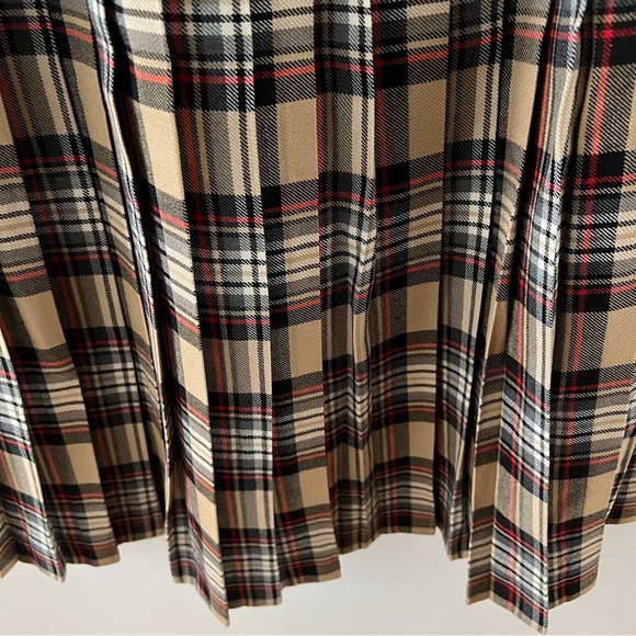 Vintage Tan Tartan Wool Plaid Kilt Midi Skirt with Button Detail Vintage - Picture 6 of 8